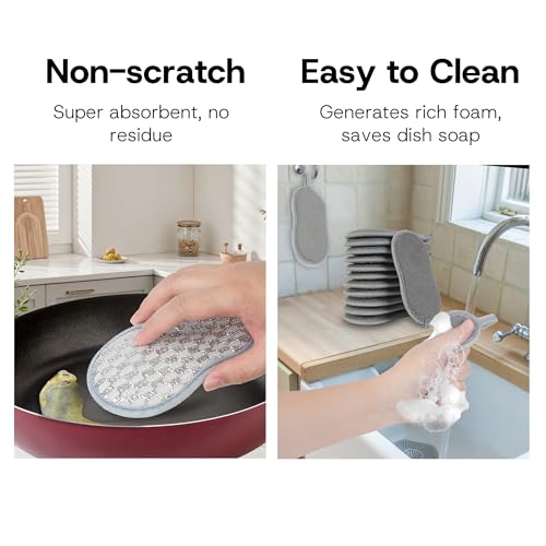 ZTLGE Gray Dual-Sided Non-Scratch Dish Sponges - 12 Pack