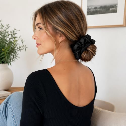 Utaly Jumbo Satin Silk Scrunchies 2 Set - Oversize Hair Ties for Thick Hair