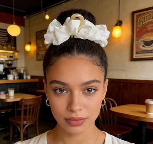 CUTEZING Silky Satin Hair Bow Claw Clip with Tassels Large White Hair Bow