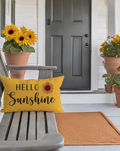 PANDICORN Yellow Throw Pillow Cover 12x20 | Hello Sunshine Sunflower Decor