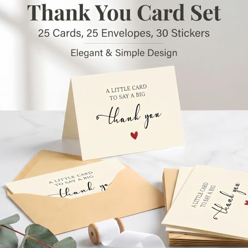XXINMOH 25-Pack Premium Thank You Cards with Envelopes, 350GSM Cardstock