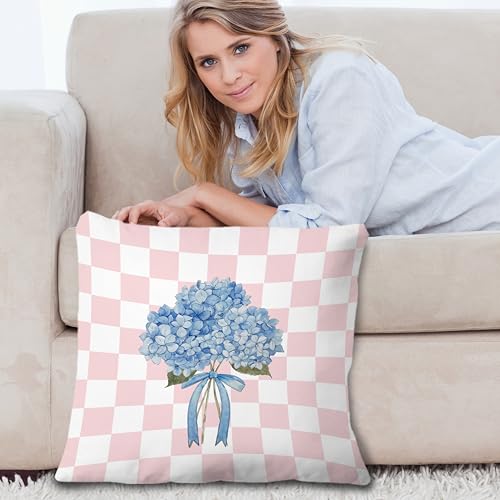 Blue Hydrangea Floral Pillow Covers 18x18 - Soft Flannel Decor