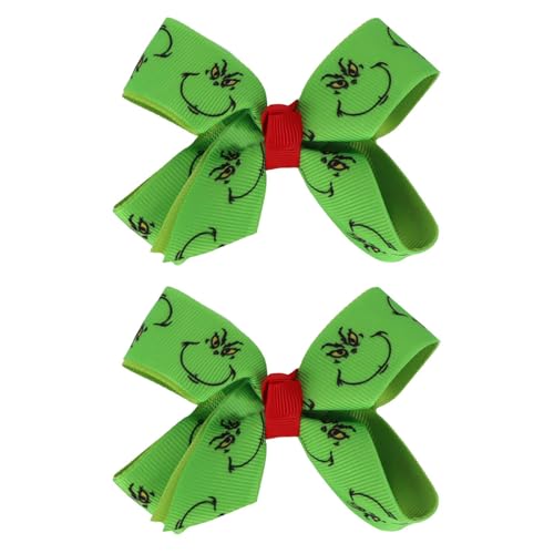 GAFATORY Green Satin Christmas Hair Bows 2-Piece Holiday Hair Accessories