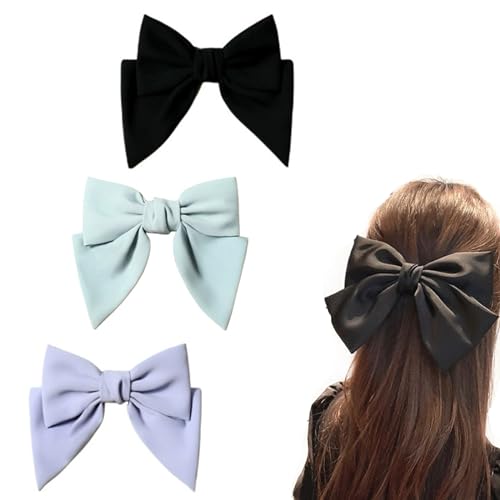 iRIIRIO 3-Piece Satin Bow Hair Barrettes with Metal Clips for Women