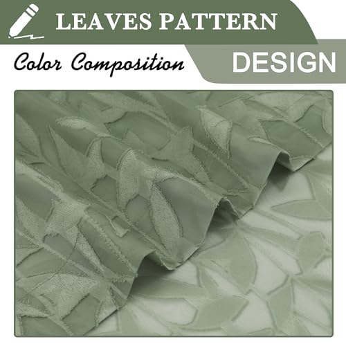 Sage Green Sheer Curtains - Jacquard Leaf Textured 2 Panels 28" W x 16" L