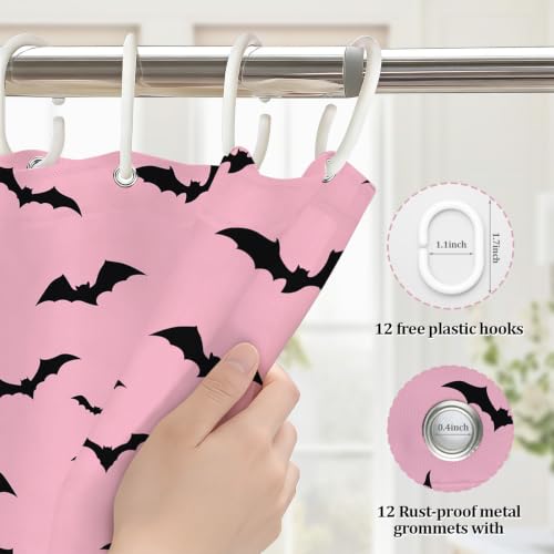 Halloween Shower Curtain with Pink Bats - Waterproof 72x72