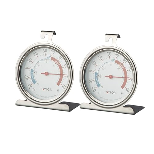 Taylor Refrigerator Freezer Thermometer 2-Pack, 3-Inch Stainless Steel