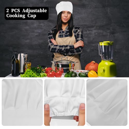 TIESOME 2PCS Adjustable Cotton Chef Hats - Reusable White Cook Caps