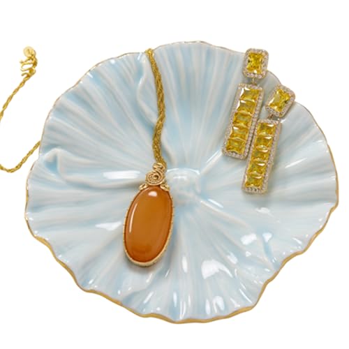 Maxsirui Ceramic Flower Ring Dish - Blue Jewelry Trinket Tray