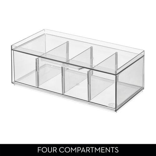 iDesign XL Storage Drawer Organizer for Counter or Cabinet, 4-Section, Clear, 4-Pack