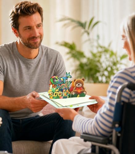 Magic Ants 3D Get Well Soon Pop-Up Card - Flowers and Butterflies Bear