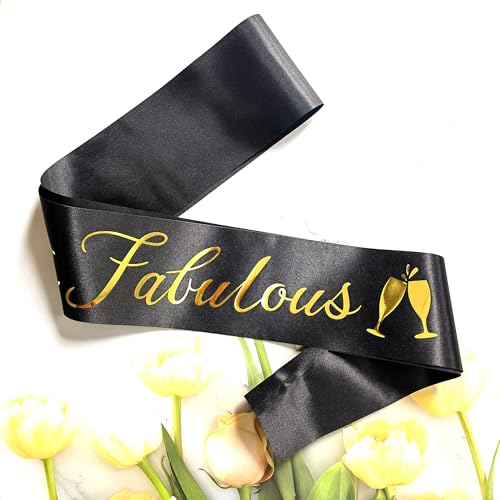 34 & Fabulous Sash - Black and Gold Birthday Accessory