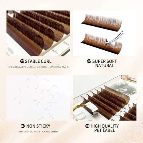 ABONNIE Brown Lash Extensions 0.07 C Curl 14mm Cashmere Individual Lashes