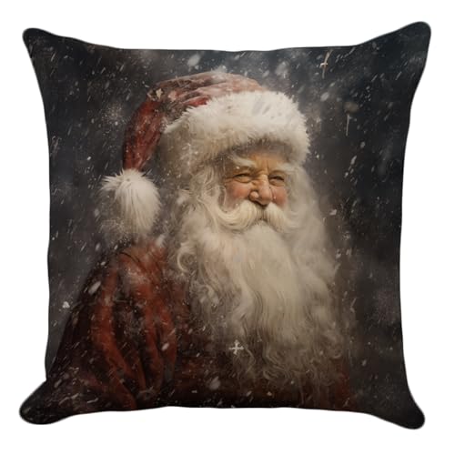 Christmas Pillow Cover 18x18 – Vintage Santa in Snowstorm (Black)
