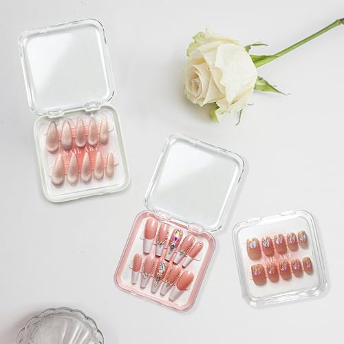 Qsnidy Press On Nail Storage Box Set - 9 Pcs in Clear, White & Pink