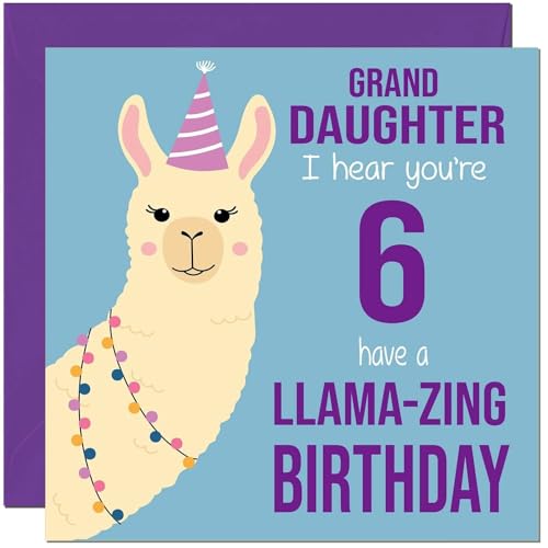 6th Granddaughter Llama Birthday Card - Funny 6 Year Old Card