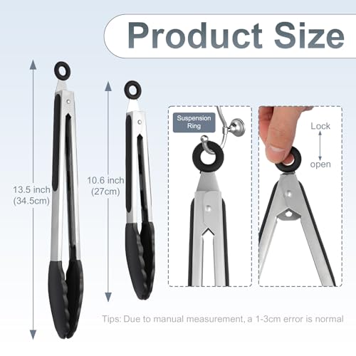JIDSPWLS 2 Pack Premium Stainless Steel Kitchen Tongs, 9'' & 12''