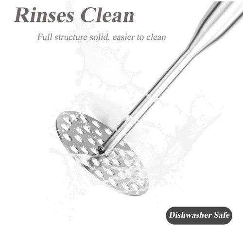 Soild Stainless Steel Potato Masher with Perforated Base Long Big Ergonomic Handle Ricer Kitchen Tool for Mashed Potatoes, Purple SweetPotato, Avocados, Beans, Fruit, Vegetables (Fully Solid)