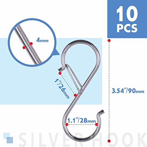 Vantasii Heavy Duty S Hooks - 10 Pack Rustproof Metal Hooks with Safety Buckle (3.5 inch)