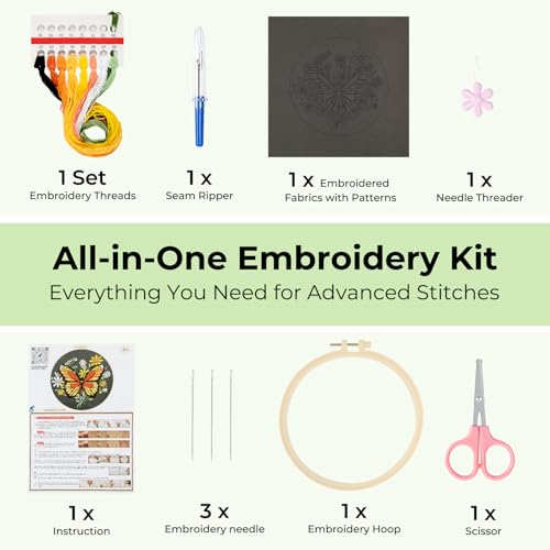 HTVRONT Butterfly Embroidery Kit for Beginners with Video Tutorials