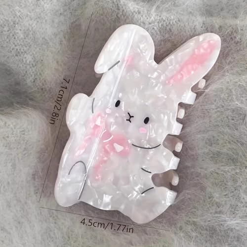 JUNCHAO Easter Bunny Hair Claw Clip with Pink Bow & Rhinestones