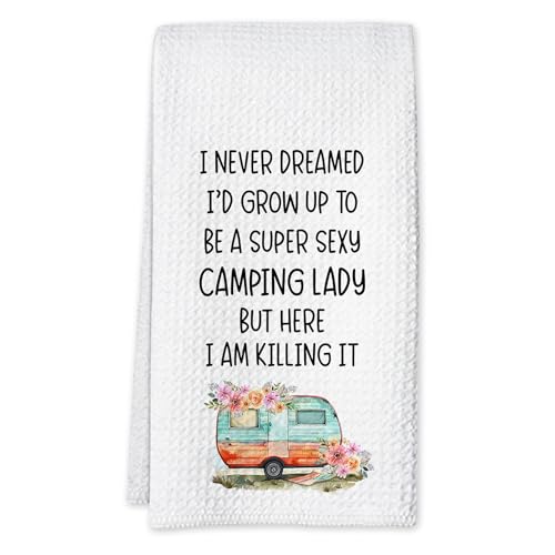 Waffle Weave Camping Kitchen Towels 16x24 - Sassy Design