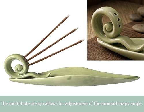 Handmade Ceramic Leaf Incense Holder - Celadon Glow Long Ash Catcher
