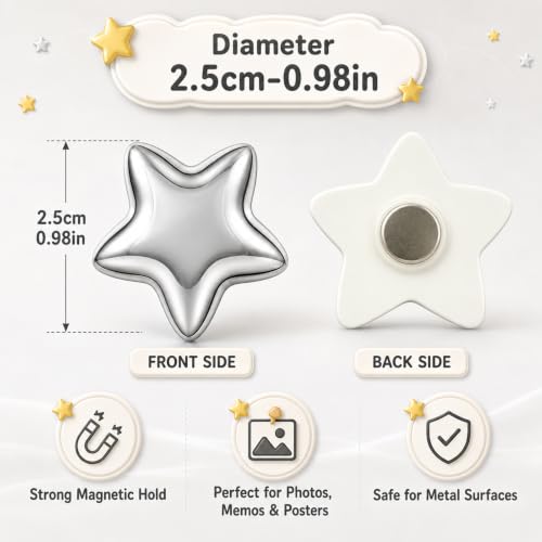 10 Silver Star-Shaped Fridge Magnets for Home & Office Decor