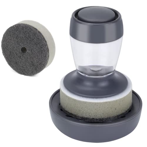 DAPOWER Soap Dispensing Dish Brush with Holder - Grey Handle & Sponge