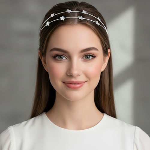 LIQWEI 2-Piece Gold and Silver Star Headband Set Metal Hair Accessories