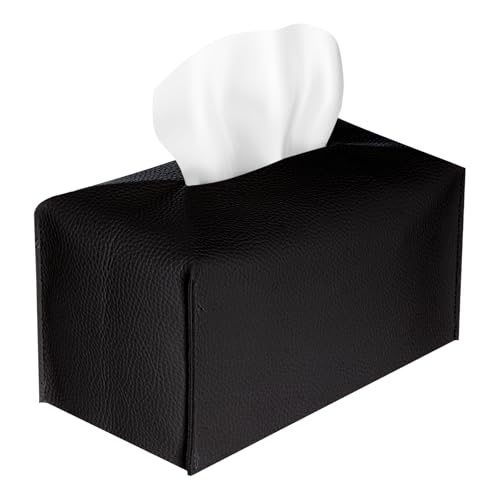 Black PU Leather Rectangular Tissue Box Holder for Home & Office