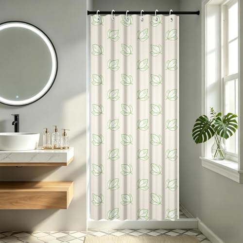 Yeele Minimalist Green Leaf Shower Curtain - Waterproof 36x72 Inch