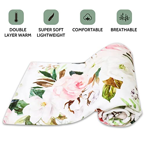 DILIMI Pink Flower Baby Blanket 40x30in Soft Plush Unisex Nursery Throw