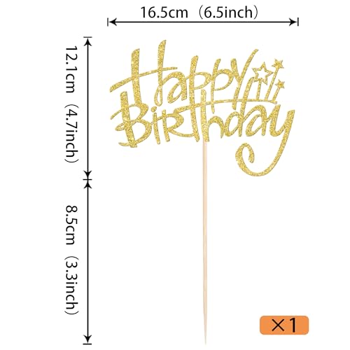 Happy Birthday Cake Topper - Gold Glitter Decoration for Parties