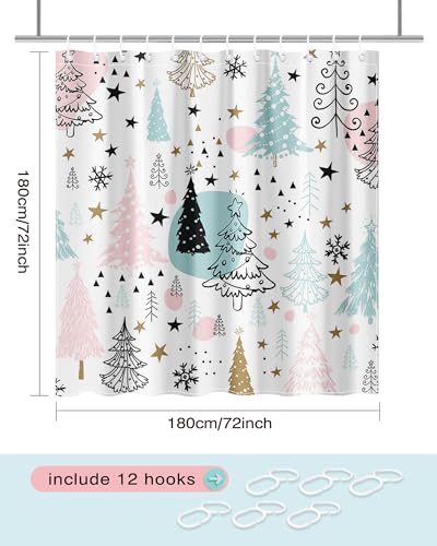 Lindameler Christmas Shower Curtain - Pink Pine Tree Design, 72x72 Waterproof