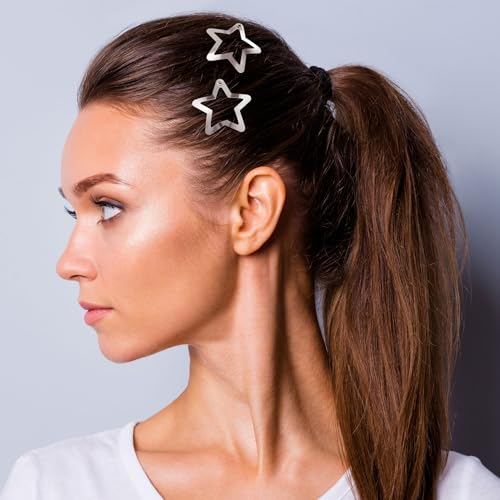 Mxxipp 20pcs Star Hair Clips for Women, Non-Slip Silver Metal Snap Barrettes