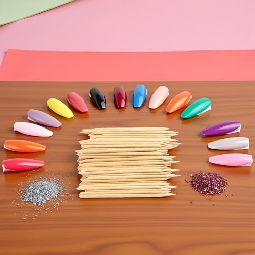 20 Pcs Orange Wood Cuticle Sticks for Manicure and Nail Art Care