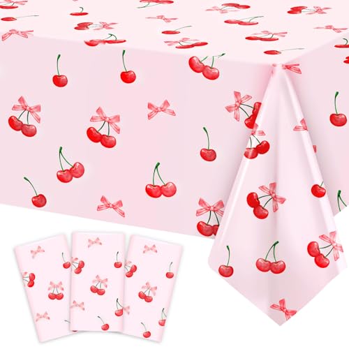 Cherry-Themed Tablecloths for Birthday Parties - 3 Pack, 54 x 108 Inch