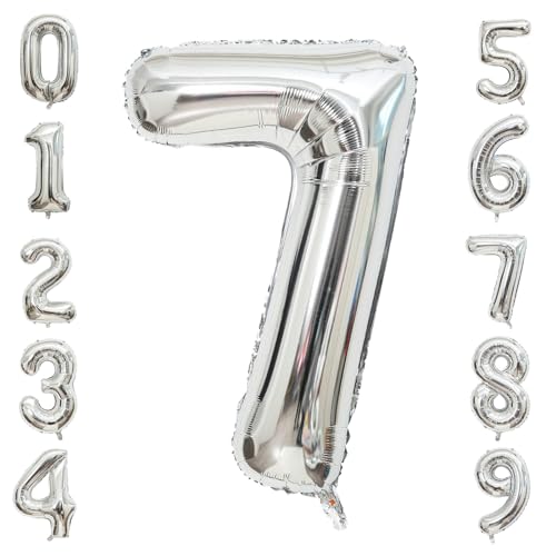 40 Inch Silver Number 7 Balloon – Large Mylar Foil Decoration