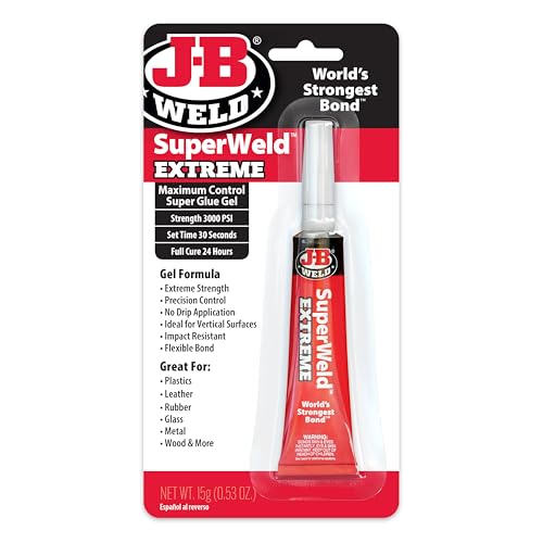 J-B Weld SuperWeld Extreme Superglue 15g Gel - Flexible, Impact-Resistant Adhesive for Metal, Plastic, Glass