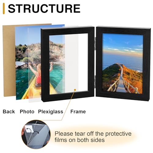 Vittanly 5x7 Double Picture Frame - Hinged MDF Frame with Plexiglass