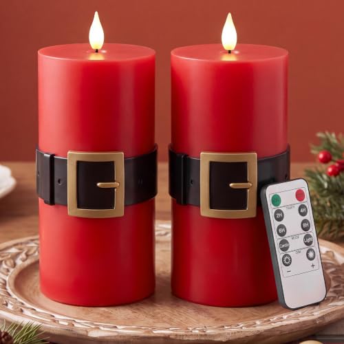 Retisee 2-Pack Christmas Flameless Candles with Santa Belt Design - Red Variation