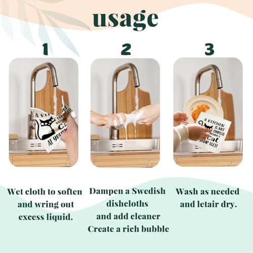 Motivation Cat Swedish Dishcloths - Reusable Kitchen Towels, 4 Pack