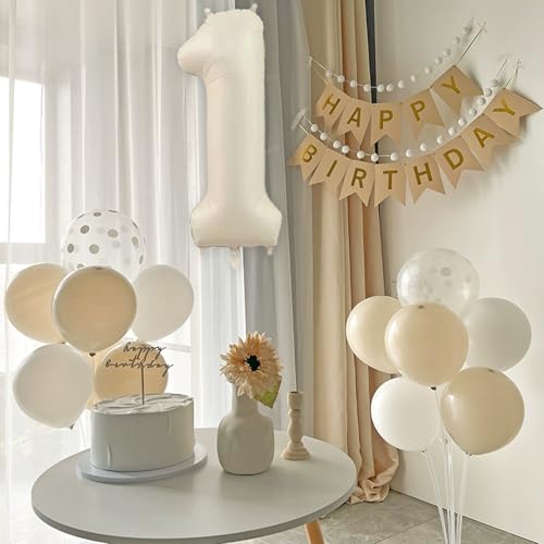 Fezava 40 Inch Cream Number 1 Balloon for 1st Birthday Party Decorations