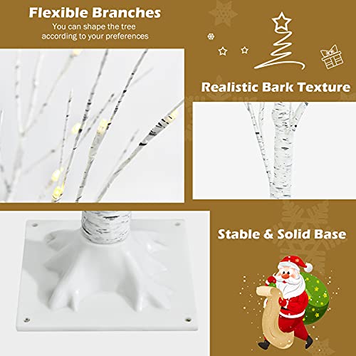 4ft Pre-Lit Christmas Tree with 48 Warm White LED Lights - Artificial White Twig Birch Tree