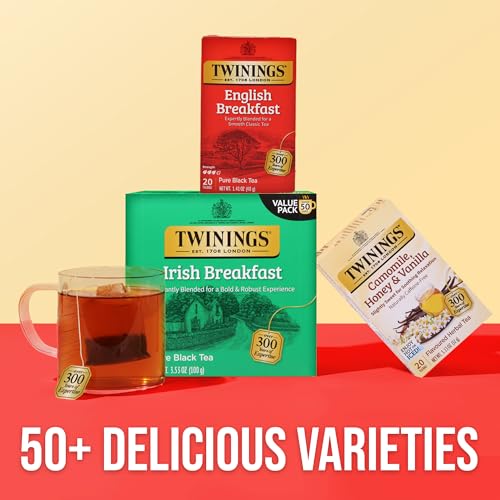 Twinings Irish Breakfast Black Tea, 50 Count (Pack of 6) - Bold & Caffeinated