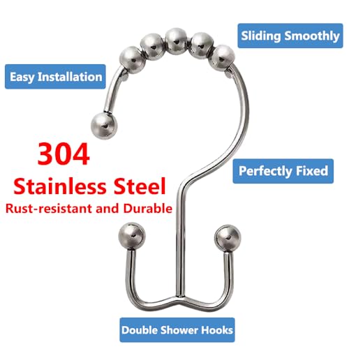 12PCS Rust-Proof Stainless Steel Shower Curtain Rings - Smooth Gliding