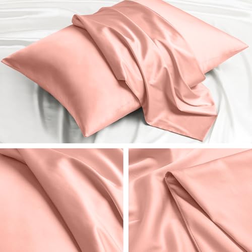 Softhour Premium Satin Pillowcase with Zipper Closure - 20x26 Inches, Coral