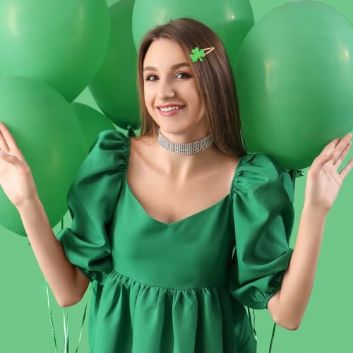 St. Patrick's Day Shamrock Hair Clips - 6 Pcs Glitter Green Clover Barrettes