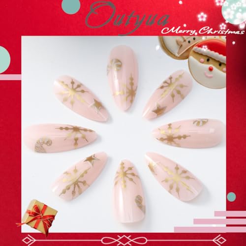 Outyua Christmas Almond Press On Nails Holiday Acrylic False Nails 24Pcs